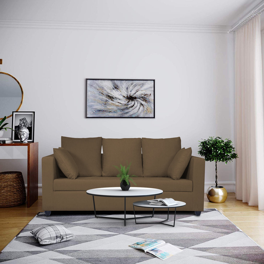 Zink Straight Line 3 Seater Sofa (Brown)