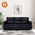 Adorn India Astor Leatherette 3-Person Sofa (Black) (3 Year Warranty)