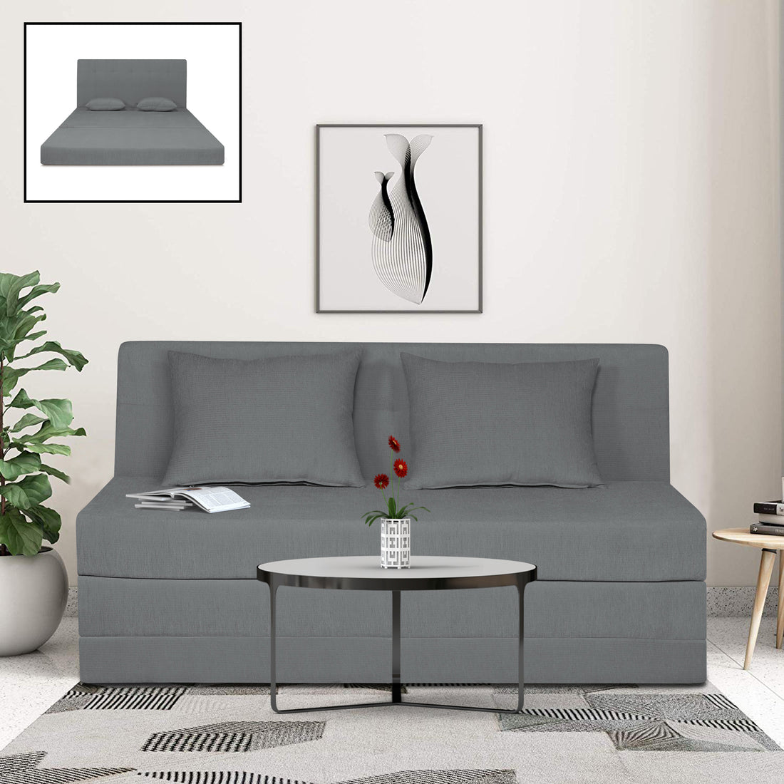 Adorn India Easy Highback Three Seater Sofa Cum Bed Decent 5' x 6' (Grey) (1 Year Warranty)