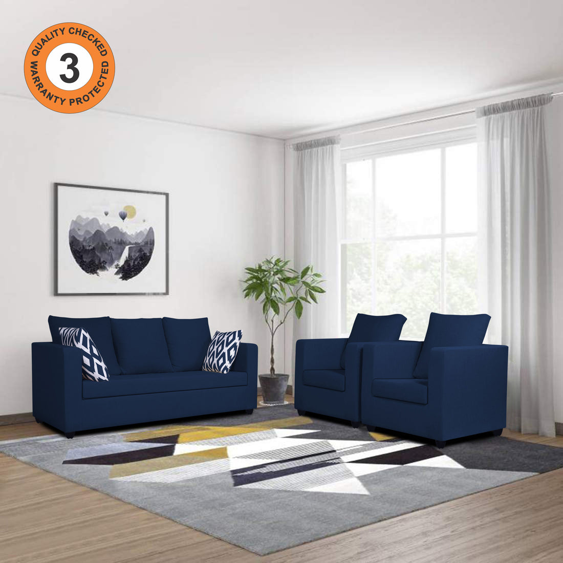 Zink Straight Line 3-1-1 5 Seater Sofa Set (Blue)
