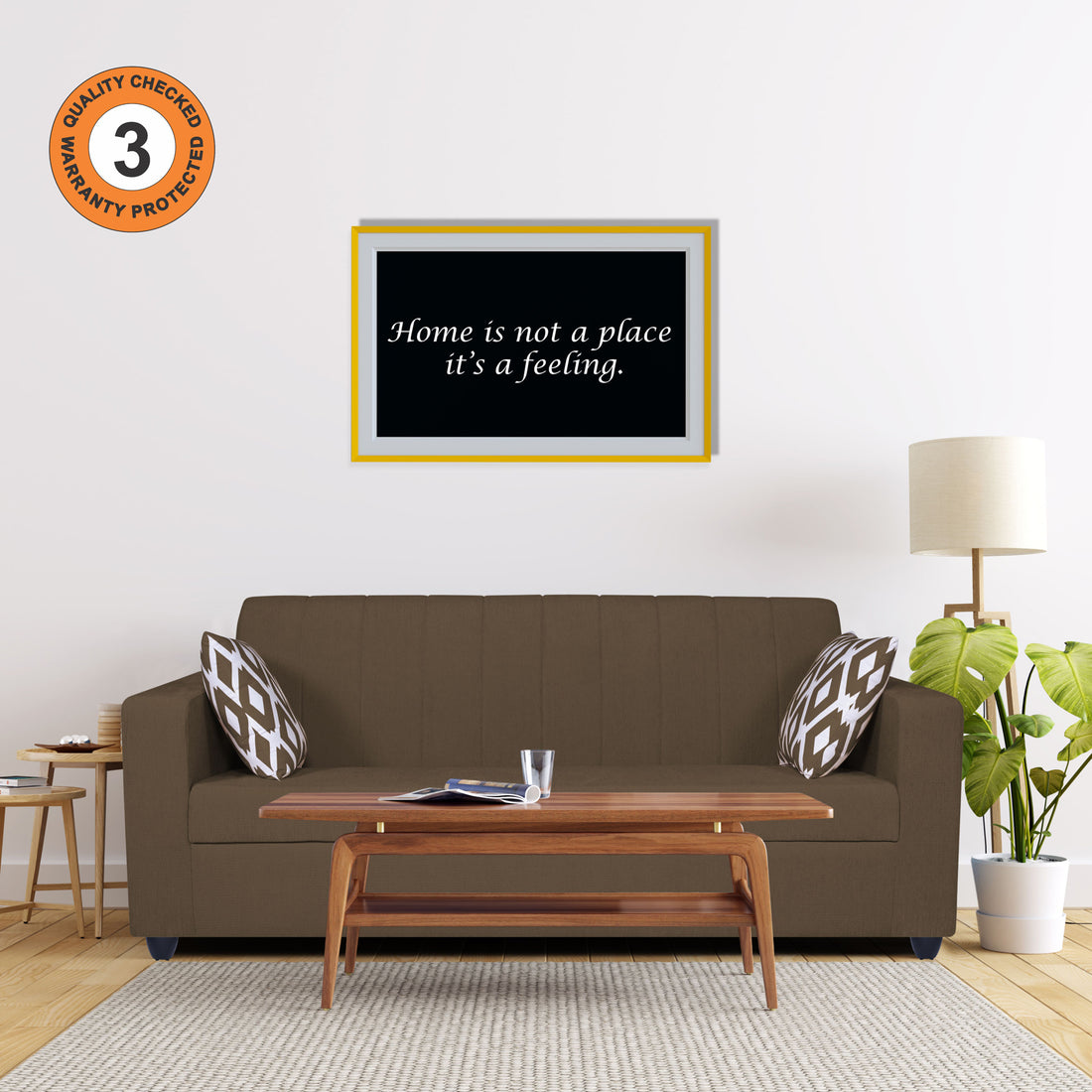 Adorn India Rio Highback 3 Seater Sofa (Brown) (3 Year Warranty)