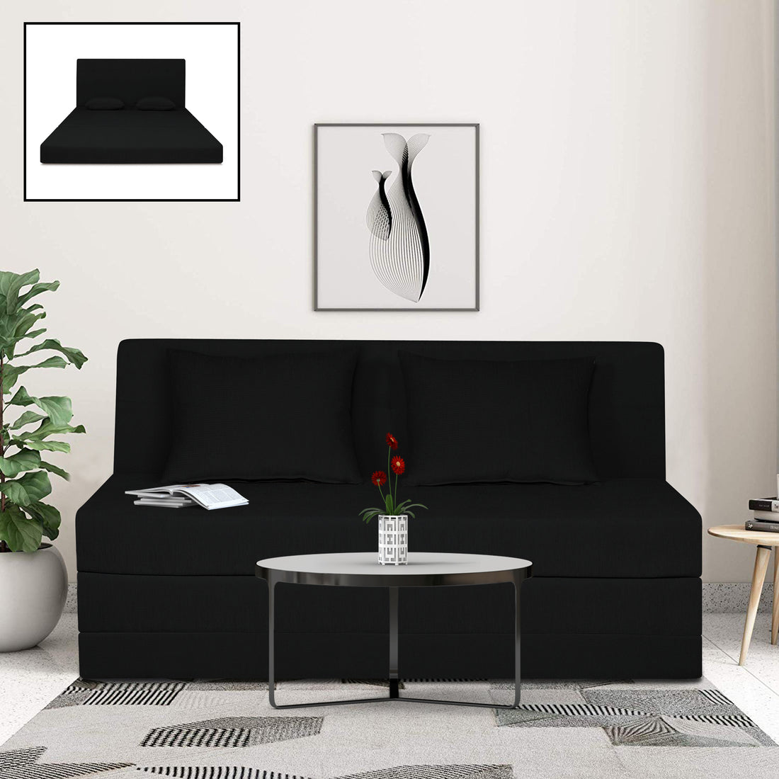 Adorn India Easy Highback Three Seater Sofa Cum Bed Decent 5' x 6' (Black) (1 Year Warranty)