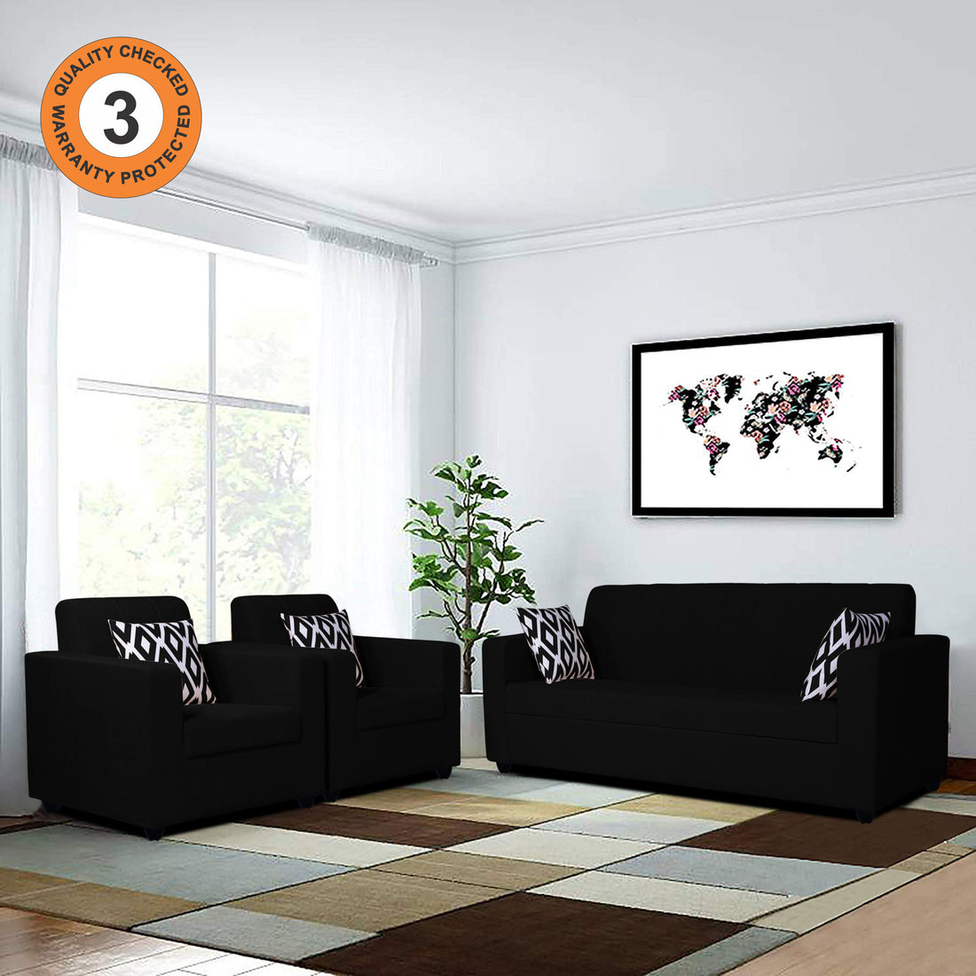 Rio Highback 3+1+1 5 Seater Sofa Set (Black)