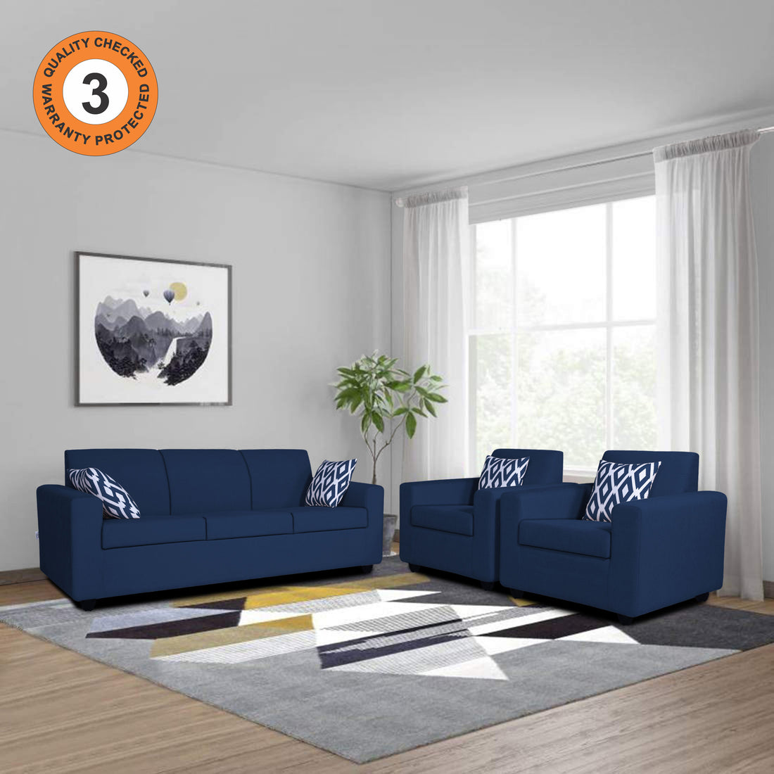 Adorn India Monteno 3-1-1 5 Seater Sofa Set (Blue) (3 Year Warranty)