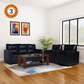 Adorn India Astor Leatherette 3+1+1 5 Seater Sofa Set (Black) (3 Year Warranty)