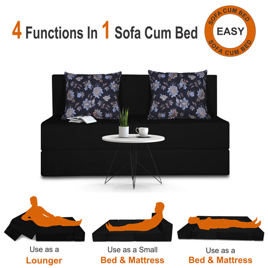Adorn India Easy Two Seater Sofa Cum Bed Floral '4 x 6' (Black)