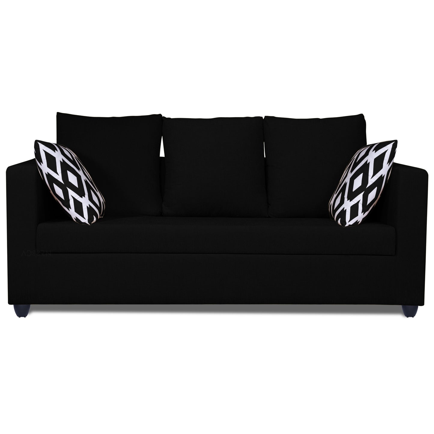 Adorn India Zink Straight Line 3 Seater Sofa (Black)