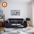 Adorn India Monteno Leatherette 3 Seater Sofa (Black) (3 Year Warranty)