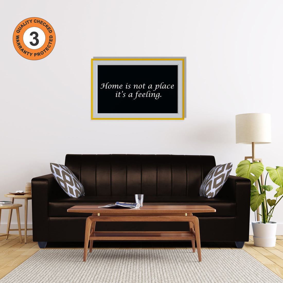 Adorn India Rio Highback Leatherette 3 Seater Sofa (Brown) (3 Year Warranty)