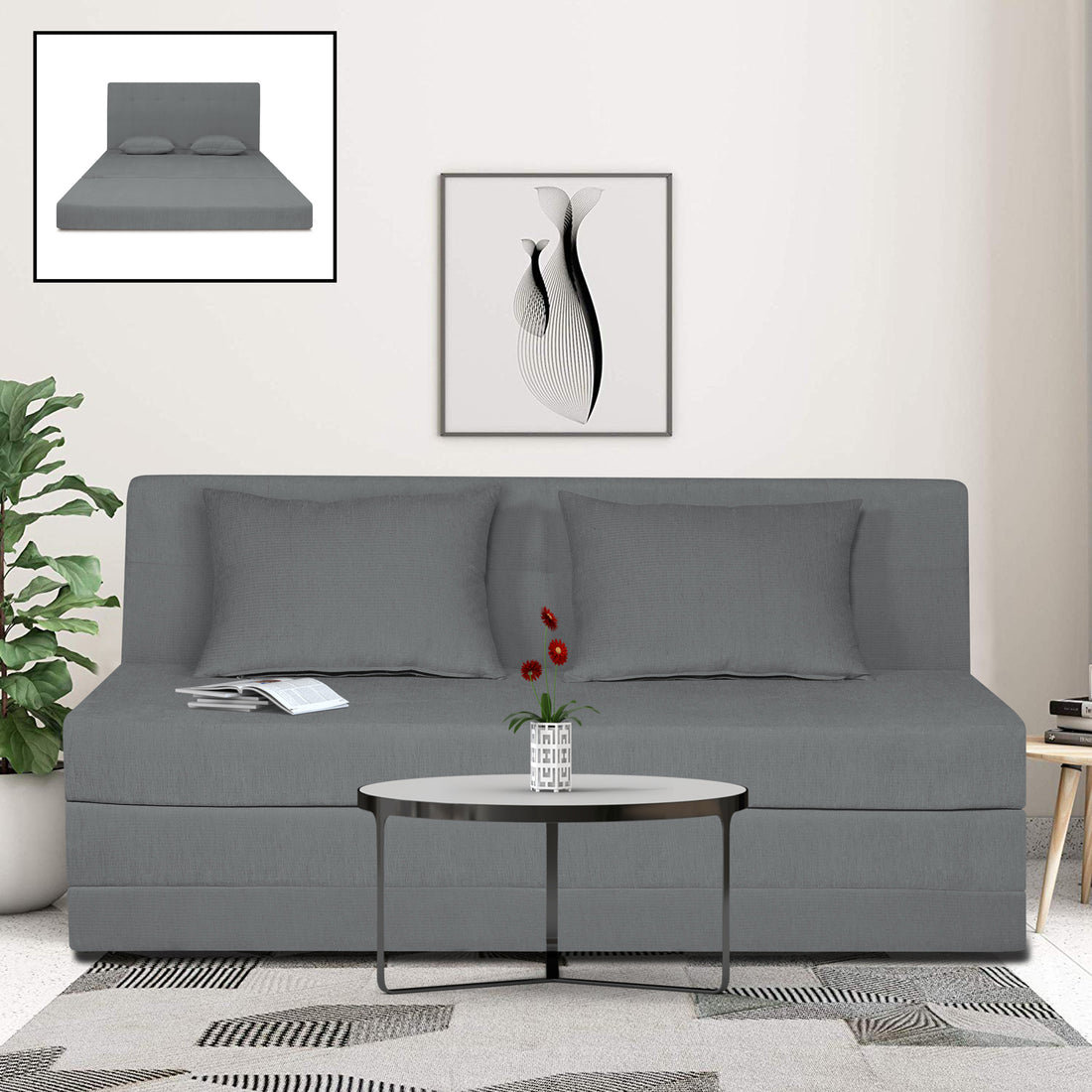 Adorn India Easy Highback 3 Seater Sofa Cum Bed Decent 6' x 6' (Grey) (1 Year Warranty)