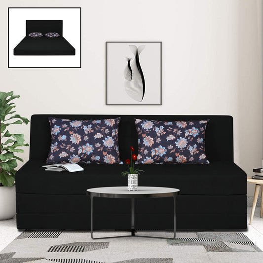 Adorn India Easy Highback Three Seater Sofa Cum Bed Floral 6' x 6' (Black)