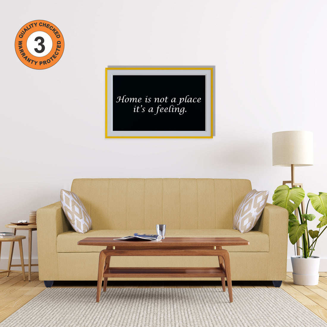Adorn India Rio Highback 3 Seater Sofa (Beige) (3 Year Warranty)