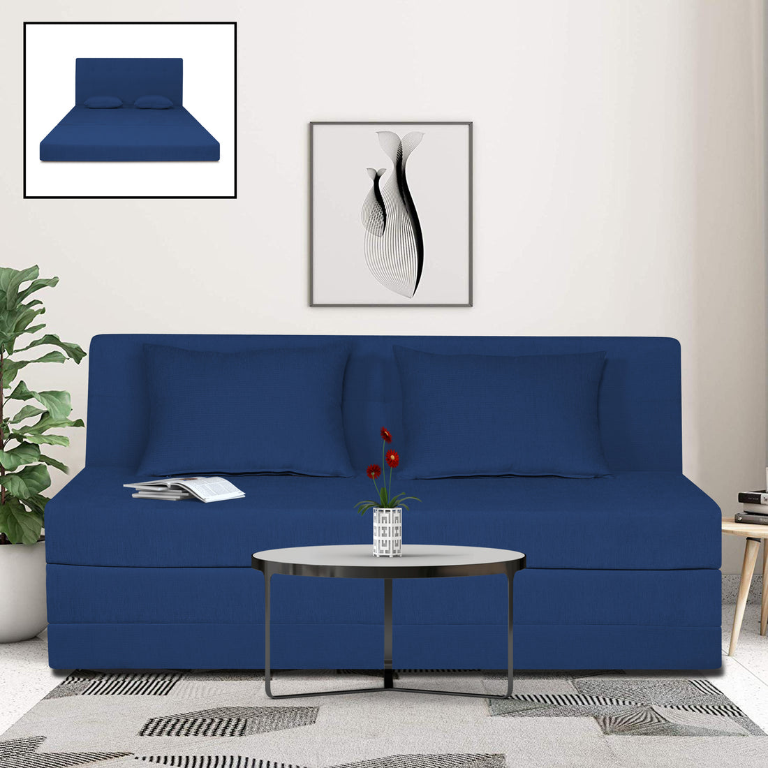 Adorn India Easy Highback Three Seater Sofa Cum Bed Decent 6' x 6' (Blue) (1 Year Warranty)