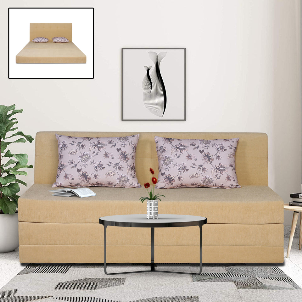 3 Seater Sofa Cum Bed Easy Highback Floral 6x6 (Beige)