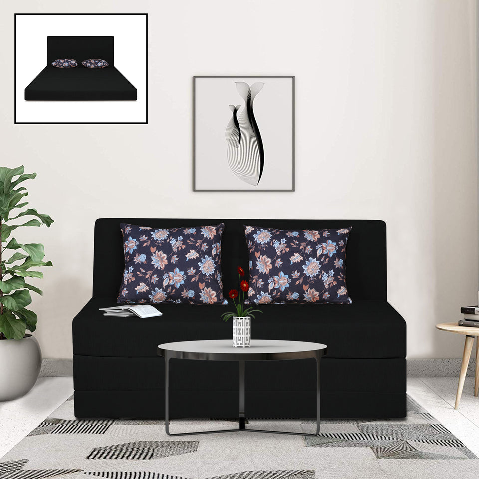 2 Seater Sofa Cum Bed Easy Highback Floral 4x6 (Black)