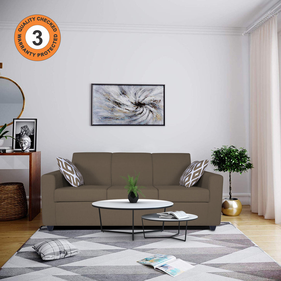 Adorn India Monteno 3 Seater Sofa (Camel)