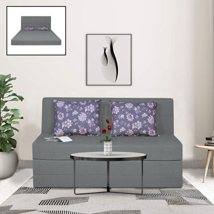Adorn India Easy Highback Two Seater Sofa Cum Bed Floral 4' x 6' (Grey)