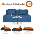 Adorn India Easy Three Seater Sofa Cum Bed Checks Design 5' x 6' (Blue)