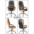 Adorn India Elegante, High-Back Leatherette and Rubberwood Adjustable Executive Office Ergonomic Chair (Black & Tan)
