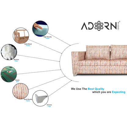 Adorn India Lancia 3 Seater Sofa Digitel Print (Beige)