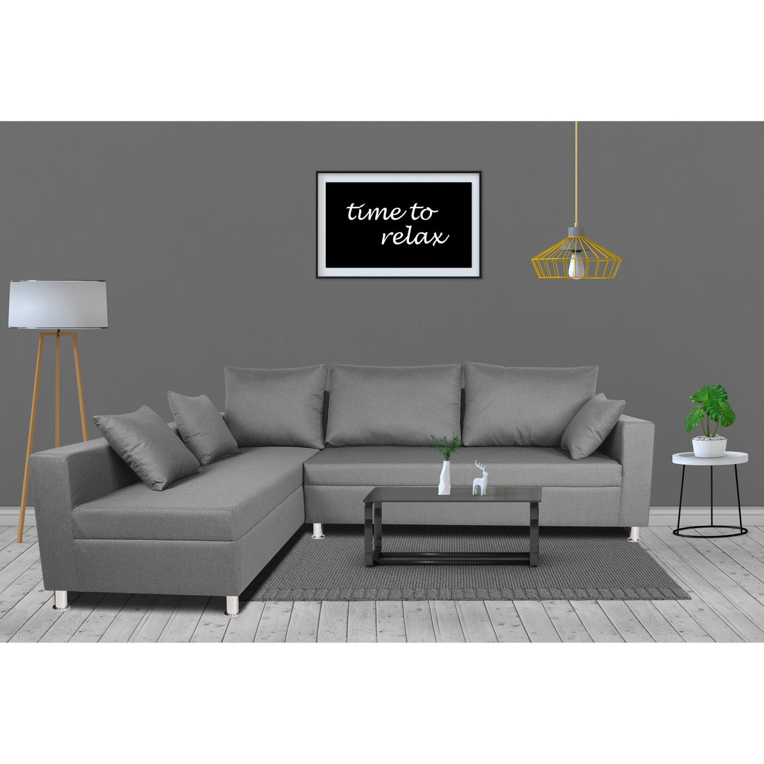 Straight Line 6 seater L Shape Sofa set (Left Side Handle)(Light Grey)