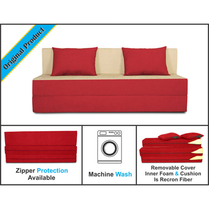 Adorn India Easy Three Seater Sofa Cum Bed 5'x6' (Red and Beige)