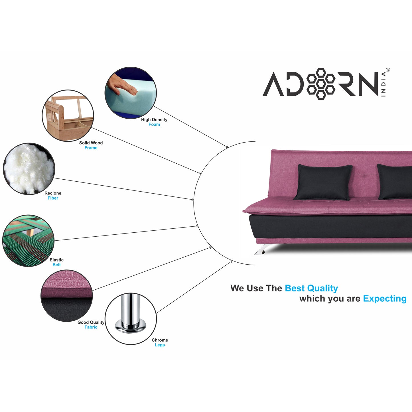 Adorn India Exclusive Two Tone Arden Three Seater Sofa Cum Bed (Light Purple & Black)