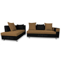 Adorn India Adillac 6 Seater Corner Sofa(Left Side Handle)(Camel & Black)