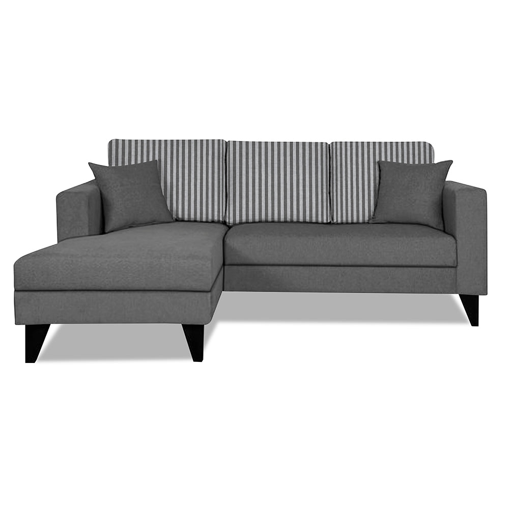 Adorn India Hector Stripes L Shape 4 Seater Sofa Set (Left Hand Side) (Grey) Martin Plus