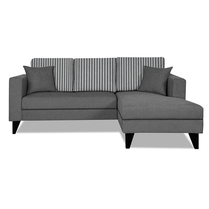 Adorn India Hector Stripes L Shape 4 Seater Sofa Set (Right Hand Side) (Grey) Martin Plus