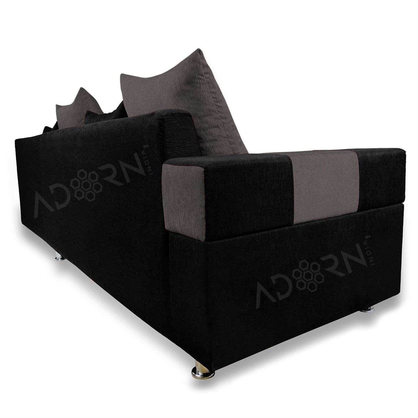 Adorn India Adillac 6 Seater corner sofa (Right Side) (Grey & Black)
