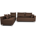 Straight Line L Shape 5 Seater Sofa Set Left Side Handle(Brown)