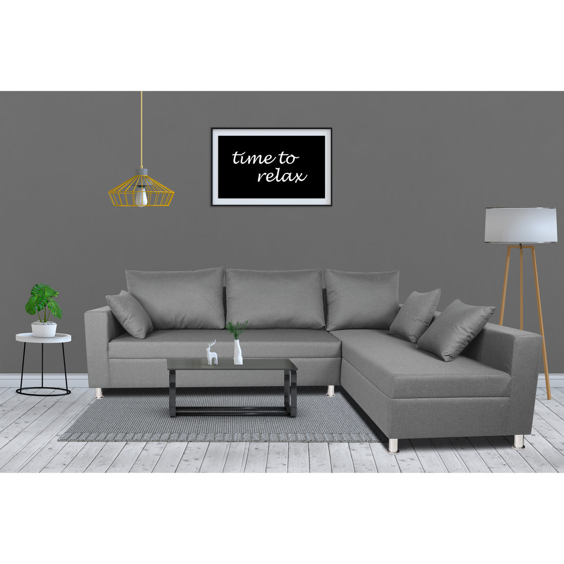 Straight line L Shape Sofa (Light Grey)