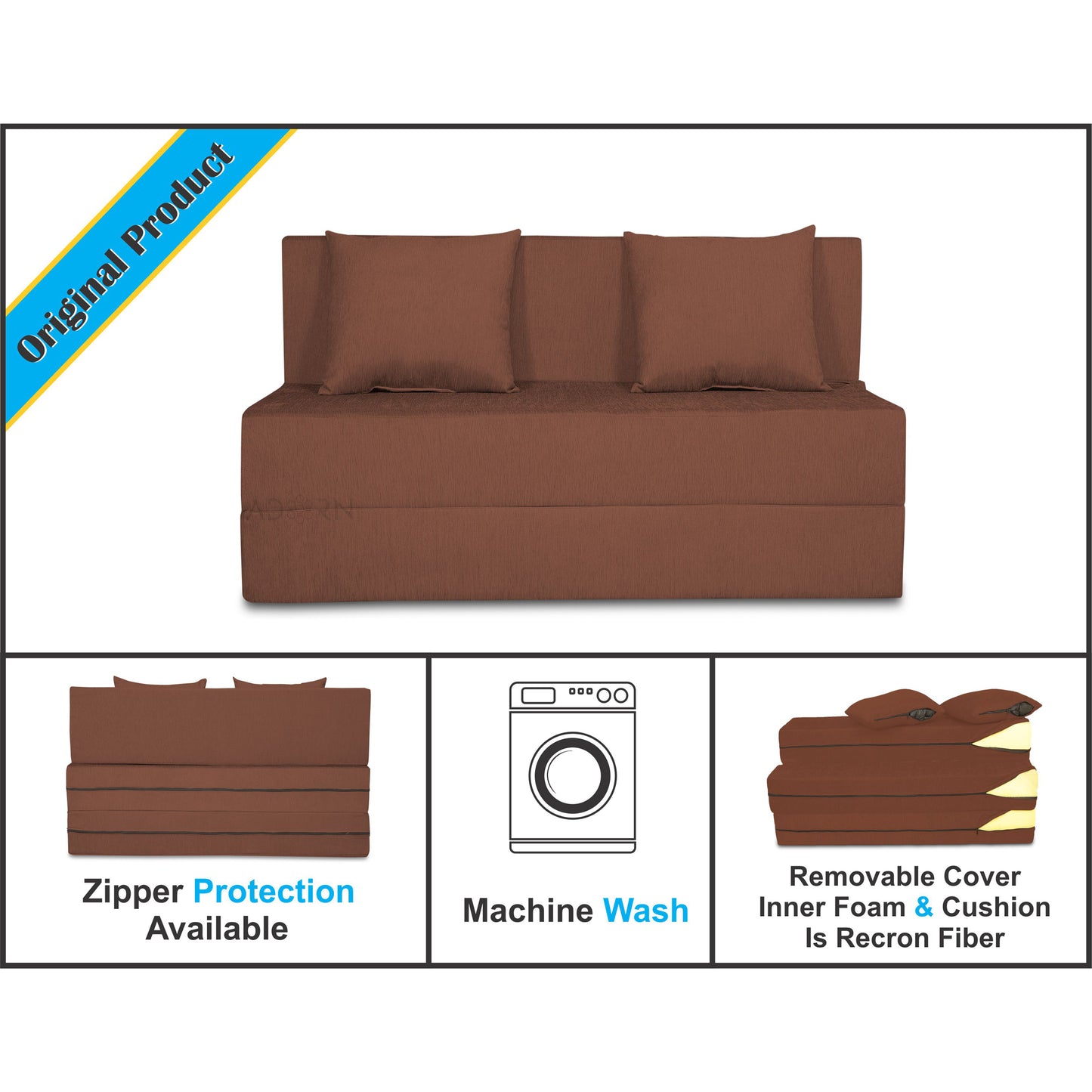 Adorn India Easy Two Seater Sofa Cum Bed Alyn 4'x 6' (Brown)