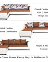 Adorn India Aliana L Shape Leatherette Fabric 6 Seater Sofa (Left Side Handle)(Rust & White)
