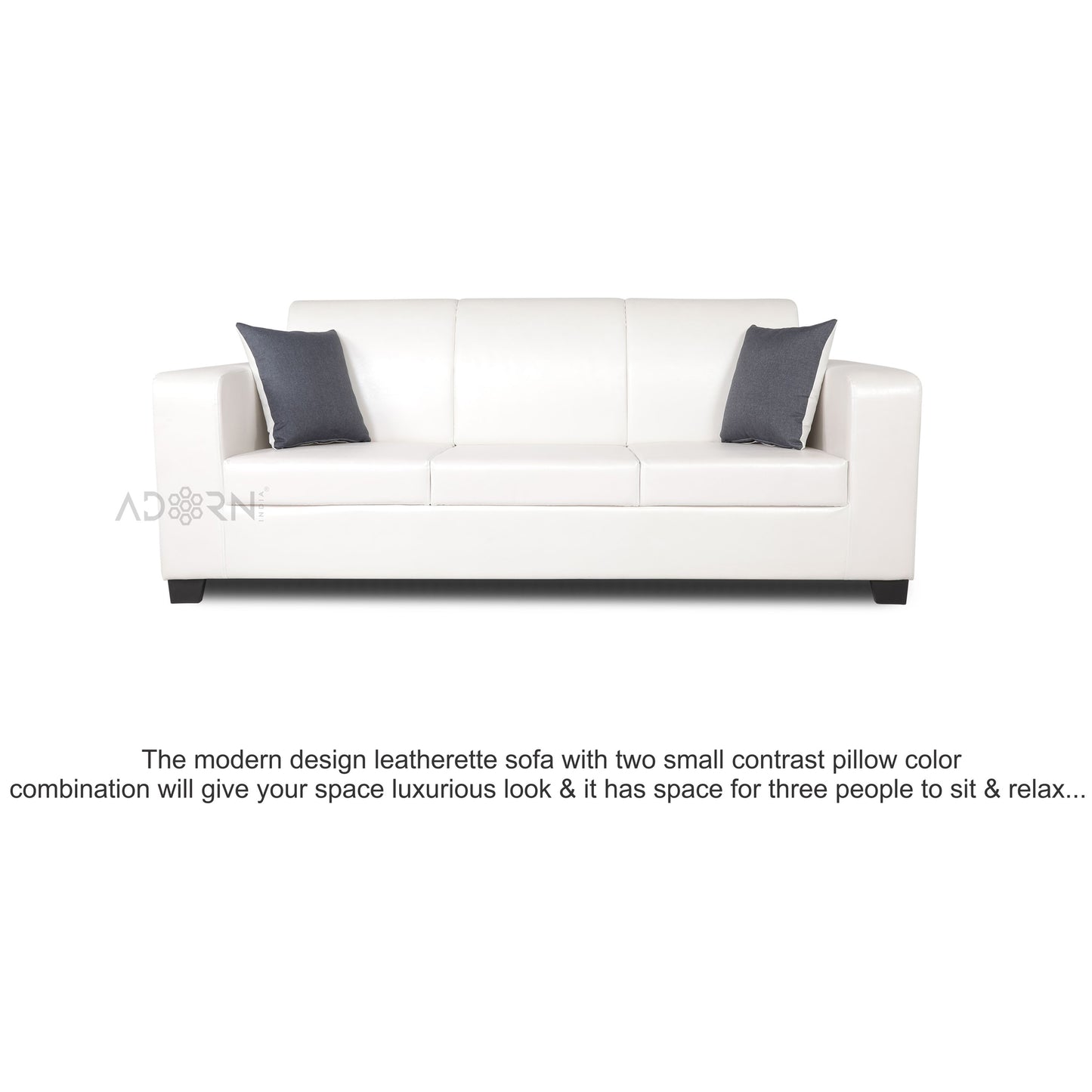 Adorn India Plush Leatherette 3 Seater Sofa (White)