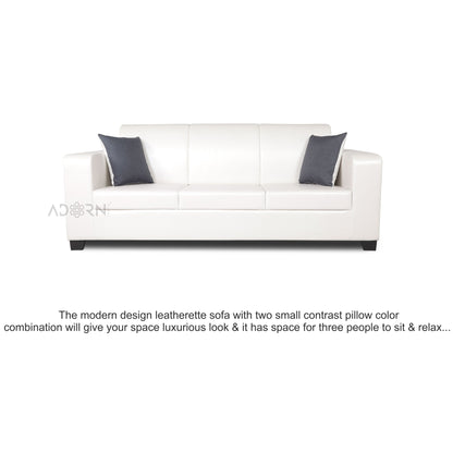 Adorn India Plush Leatherette 3 Seater Sofa (White)