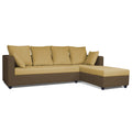 Adorn India Zink Straight line Wooden L Shape 5 Seater Sofa with Plain Cushion (Brown & Beige)