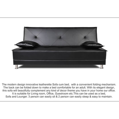 Adorn India Bailey Leatherette 3 Seater Sofa Cum Bed (Black)