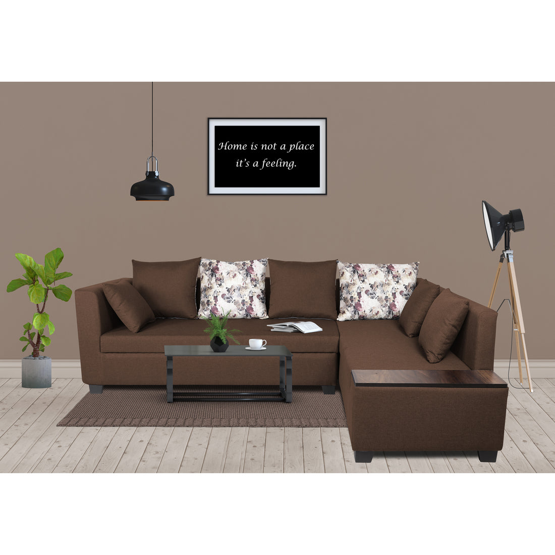 Adorn India Mclain L Shape 6 Seater Sofa (Brown)