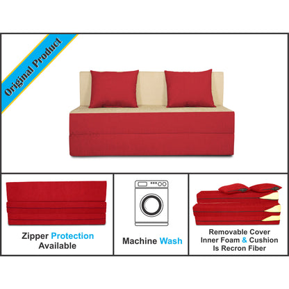 Adorn india Easy Two Seater Sofa Cum Bed (Red & Beige) 4'x6'