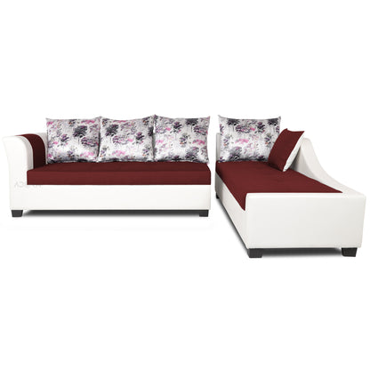 Adorn India Aliana L Shape Leatherette Fabric 6 Seater Sofa (Maroon & White)