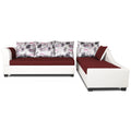 Adorn India Aliana L Shape Leatherette Fabric 6 Seater Sofa Set RHS (Maroon & White) (3 Year Warranty)