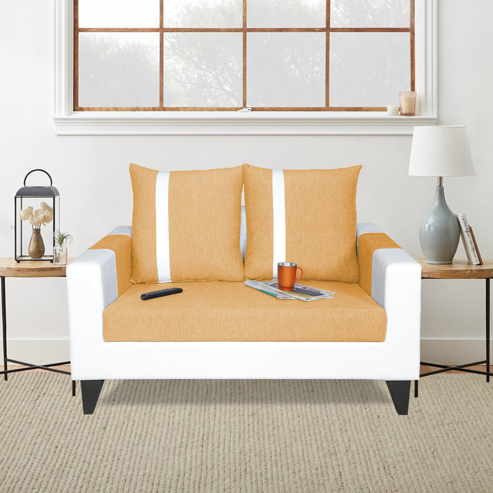 Adorn India Ashley Stripes Leatherette Fabric 2 Seater Sofa (Beige & White) (3 Year Warranty)