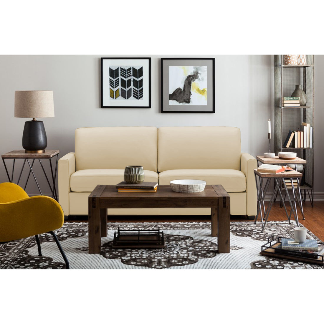 Adorn India Exclusive Flavio Leatherette Three Seater Sofa (Beige)