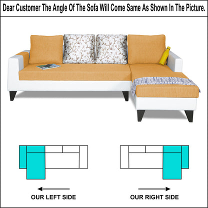 Adorn India Ashley Leatherette Fabric L Shape 6 Seater Sofa Set Digitel Print (Right Hand Side) (Beige & White)