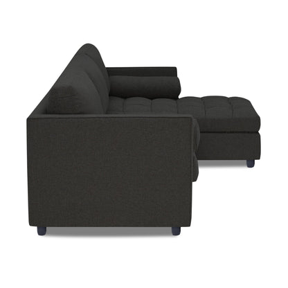 Adorn India Alexander L Shape 6 Seater Sofa (Right Side Handle)(Black)