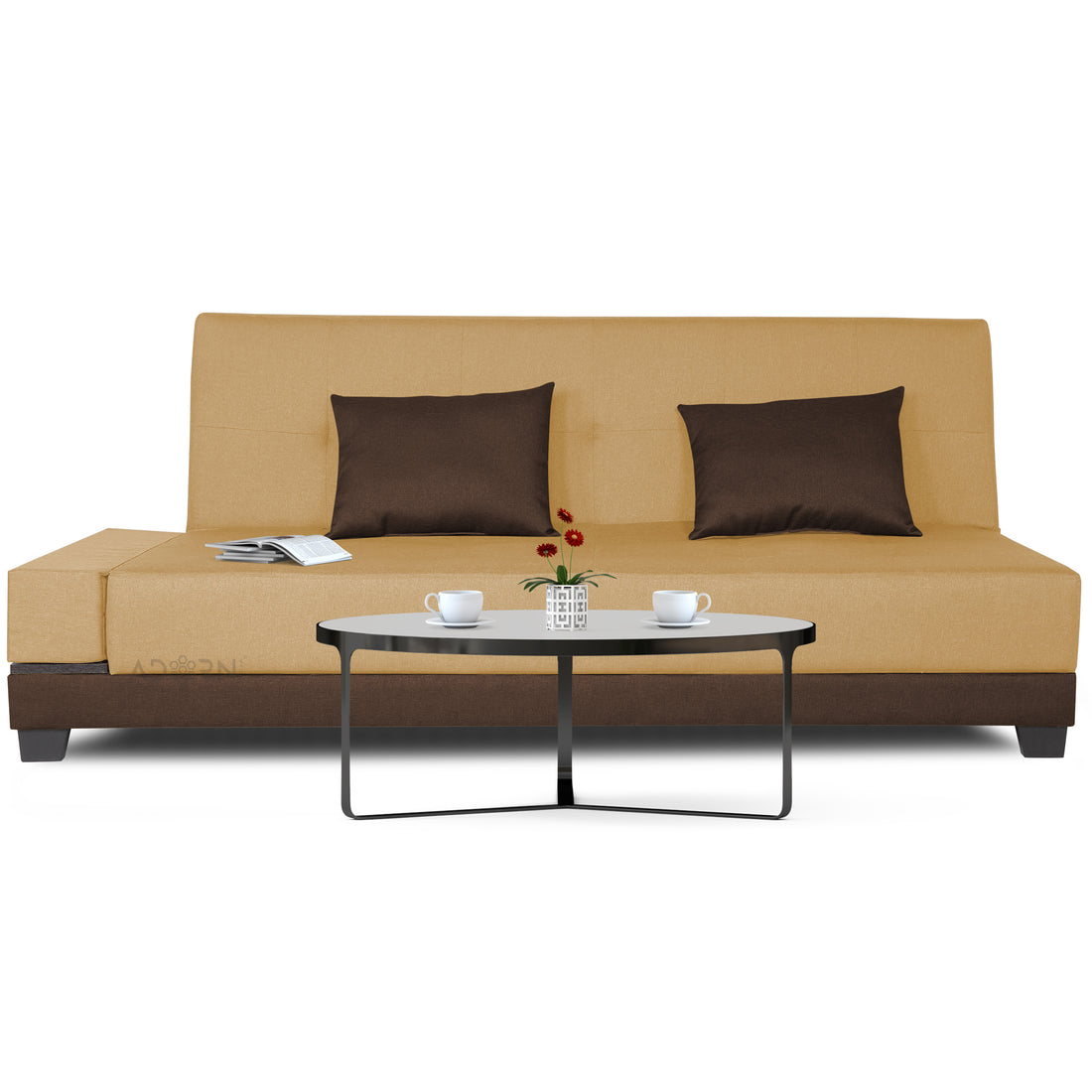 3 Seater Sofa Cum Bed Exclusive Two Tone Blake (Brown & Beige), Wood, Foam