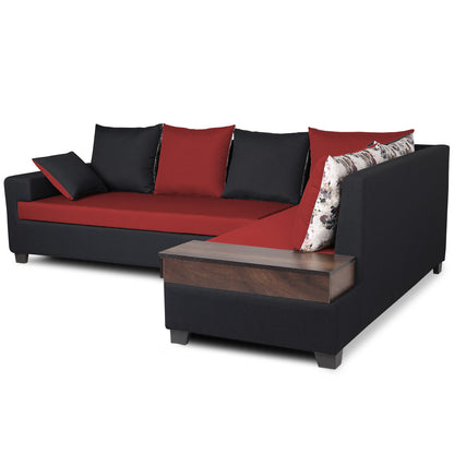 Adorn India Orlando Fabric  L Shape 6 seater Sofa  set (Black & Maroon)