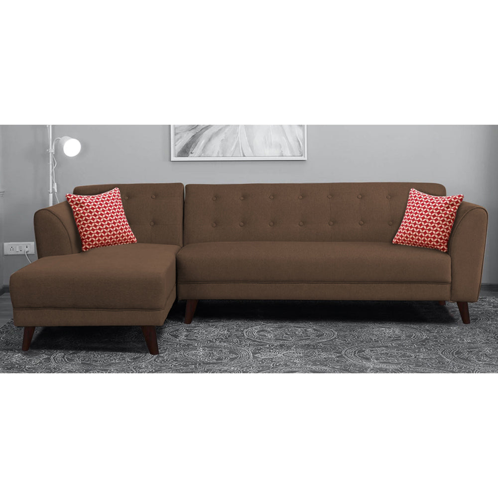 Adorn India Leaf 6 Seater Corner Sofa Left Hand Side (Brown)